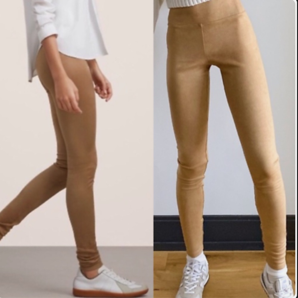 Aritzia Wilfred Free Tan Suede Feel High Waist Fitted Leggings Size XS
